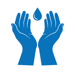 Obraz premium blue hands holding a water drop symbol of conservation and protection
