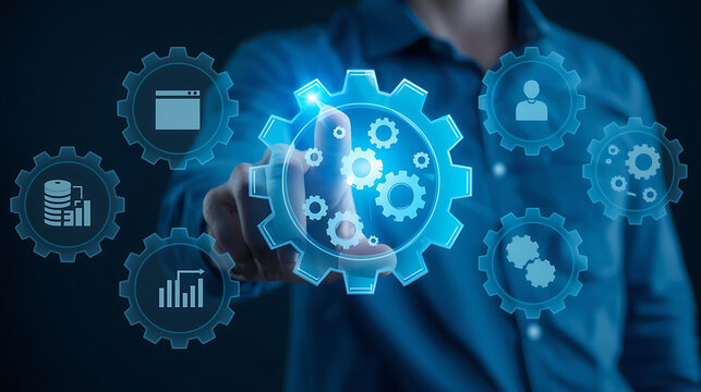 This image depicts a conceptual illustration of business automation and technology integration