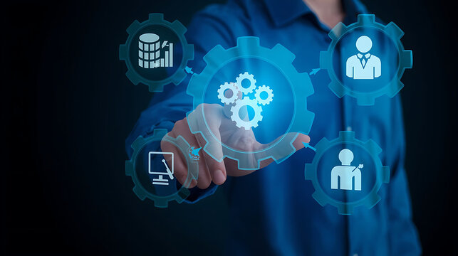 This image depicts a conceptual illustration of business automation and technology integration