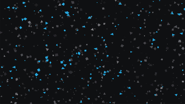 Abstract geometric background with blue and gray triangles and squares scattered on black digital technology pattern for modern business presentation creative design futuristic tech concept