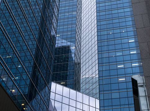 Canada, Alberta, Edmonton, Architectural detail of glass and steel office towers in financial district.