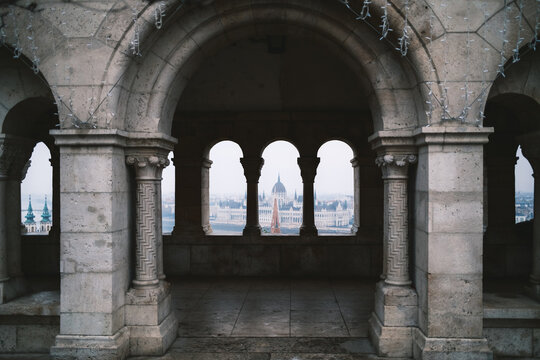 Budapest Parliament Framed By Arches