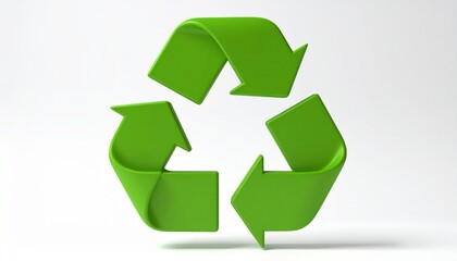Obraz premium Green recycle logo with three arrows in a loop for environmental sustainability and eco friendly waste management isolated on white backdrop