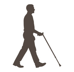 Man walking with cane in hand for balance and support