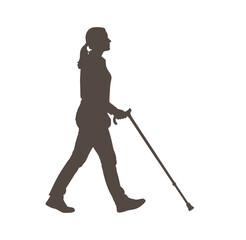 woman walking with trekking poles in fitness activity outdoors