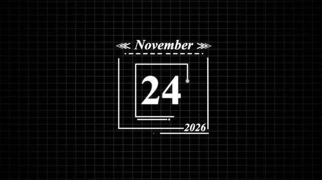 November 24th date display with grid background twenty-four. Highlighting date Very important date on the calendar.