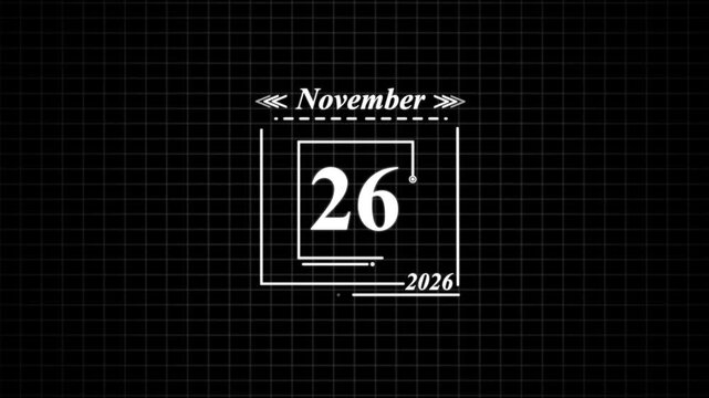 November 26th date display with grid background twenty-six. Highlighting date Very important date on the calendar.
