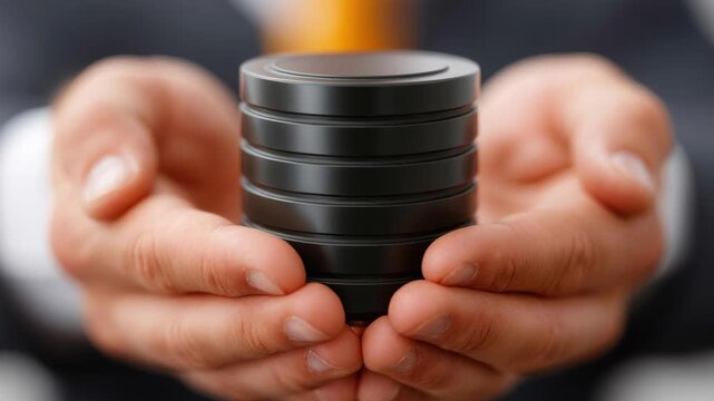 Financial Foundation: A person's hands cradle a small stack of dark coins, symbolizing wealth, financial security, and prudent savings.