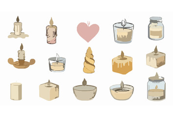 Hand drawn candle icon collection doodle candle symbols vector set isolated on white background