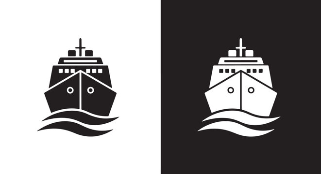 Ship Icons: Nautical Transport Symbol - Line and glyph solid icon and logo templete - Blue icon set - Minimalist, flat icon