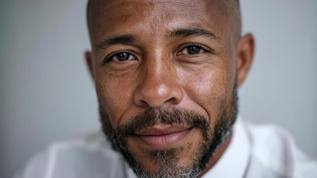 Confident Gaze: A close-up shot of a mature individual with a dignified, kind expression, his eyes exuding a sense of confidence and composure.
