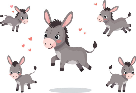 Cute Donkey Characters Isolated Pixel Art Style Collection