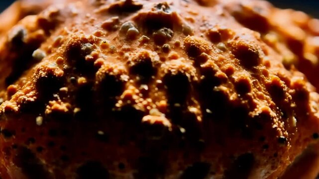Macro View of Intricate Orange Textured Surface with Bumps and Deep Shadows.