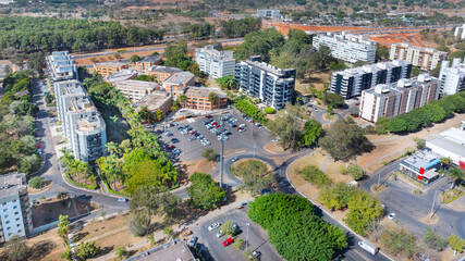 Aerial view of the area between blocks 103SW and 104SW in the Southwest neighborhood, a planned urban development featuring high-end apartments. Brasília, 2023  © Wagner