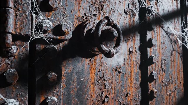 Rusty industrial machinery with weathered metal surface and shadows