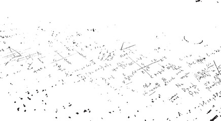 Black ink scribbles and mathematical equations on white paper background abstract chalk clean