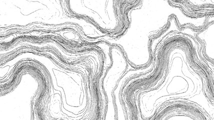 Black and white topographic contour lines creating abstract organic patterns on a white background texture