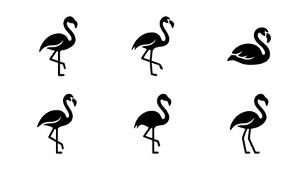 Fototapeta premium collection of flamingo, 6 filled black minimal icon vector set , white background , PNG and SVG isolate