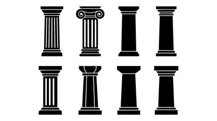 Obraz premium collection of greek column, 6 filled black minimal icon vector set , white background , PNG and SVG isolate