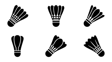 Obraz premium collection of shuttlecock, 6 filled black minimal icon vector set , white background , PNG and SVG isolate