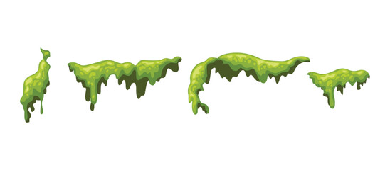 Green Moss Drips Border Elements Set – Cartoon Goo Moss. © Rizal