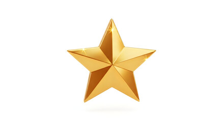 Fototapeta premium A shiny three dimensional golden star symbol is isolated against a clean white background for achievement concepts.