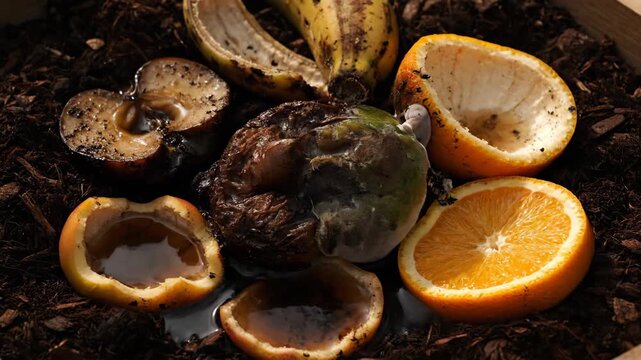 Fruit and Vegetable Scraps Decomposing on Soil Timelapse