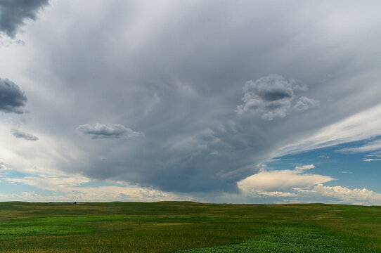 Canada, Alberta, Medicine Hat.  Storm clouds  gathering in the distance.