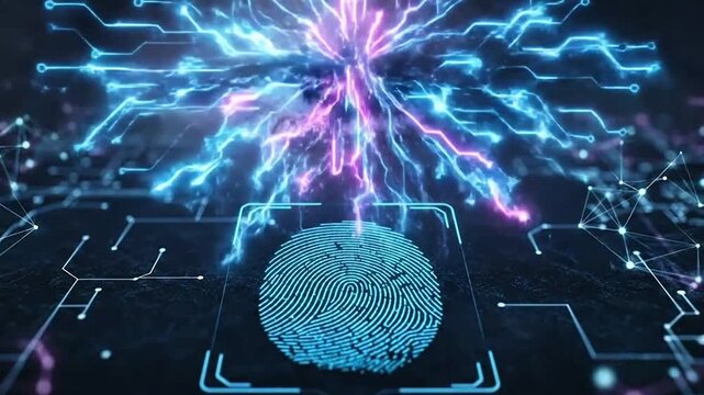Biometric authentication with glowing green eye scan and fingerprint