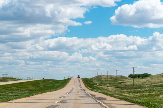 Canada, SK, Moosejaw.  Trans Canada Highway 1, crossing the great plains of Canada.