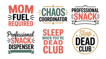 Fototapeta premium Collection of humorous mom themed phrases and typography