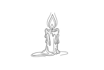Fototapeta premium Minimal candlelight line art hand drawn candle flame vector illustration isolated on white background