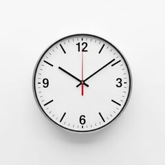 Modern Analog Wall Clock White Face Red Second Hand Isolated on White