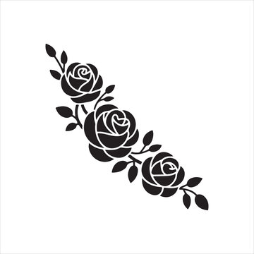 Beautiful rose corner silhouette vector romantic floral element for decoration

