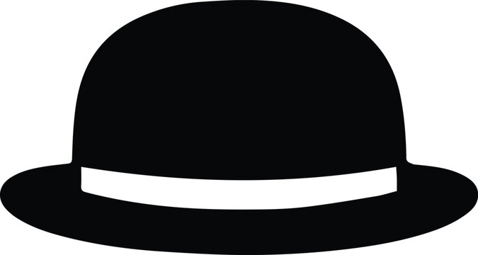 A minimalist black and white silhouette icon of a traditional bowler hat for professional design
