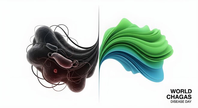 Abstract dual concept: pathogenic microorganisms versus organic waves for chagas disease awareness with organic shapes with trypanosoma cruzi
