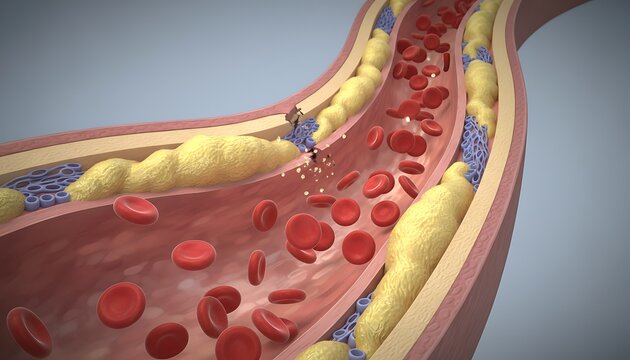 Cross Section of Artery with Lipid Plaque and Blood Cells