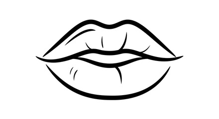 Obraz premium Minimalist Black and White Line Art of Full Lips