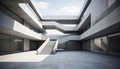 Fototapeta premium Modern minimalist architectural staircase in empty concrete building with natural light and clean lines for business and design