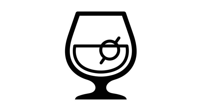 Minimalist Icon of a Brandy Snifter with a Drink and Garnish