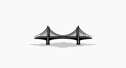 Fototapeta premium Minimalist Black and White Suspension Bridge Silhouette with Water Lines