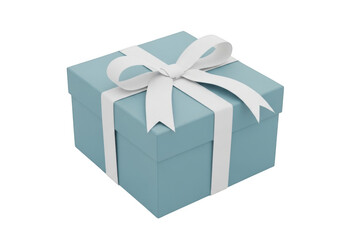 Fototapeta premium Light blue gift box with white ribbon isolated on transparent background