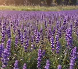 Obraz premium Field of purple lavender flowers swaying gently in the summer breeze , flowers, purple, breeze
