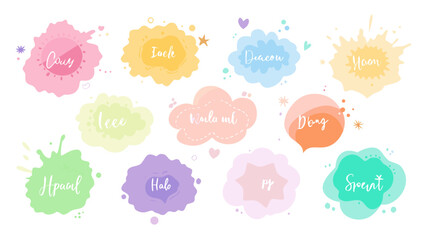 Set of Kawaii Pastel Speech Bubbles and Decorative Text Labels with Colorful Organic Shapes and Doodles for Social Media and Bullet Journaling © Muhamad