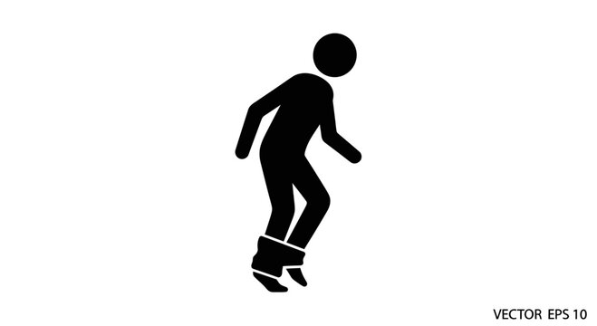 Silhouette of a person moonwalking with baggy pants and boots, isolated on white.