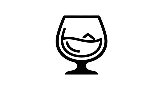 Icon of a brandy glass with ice and liquid, minimalist black and white design