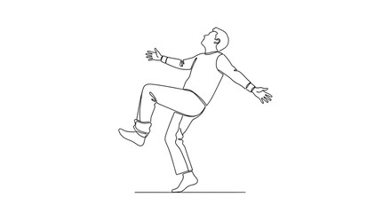 Obraz premium Man Falling Down, Loss of Balance, Unstable Stance, One Leg Up, Arms Outstretched