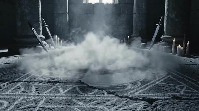 An atmospheric stone chamber evokes mystery and ancient power, perfect for fantasy narratives, book covers, or illustrating themes of discovery and hi