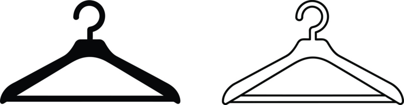 Clothes Hanger Silhouette And Outline Icon Set Vector