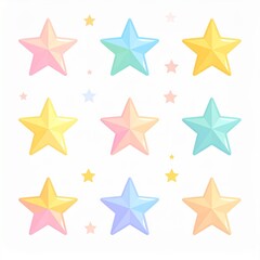 Colorful pastel star shapes on white.